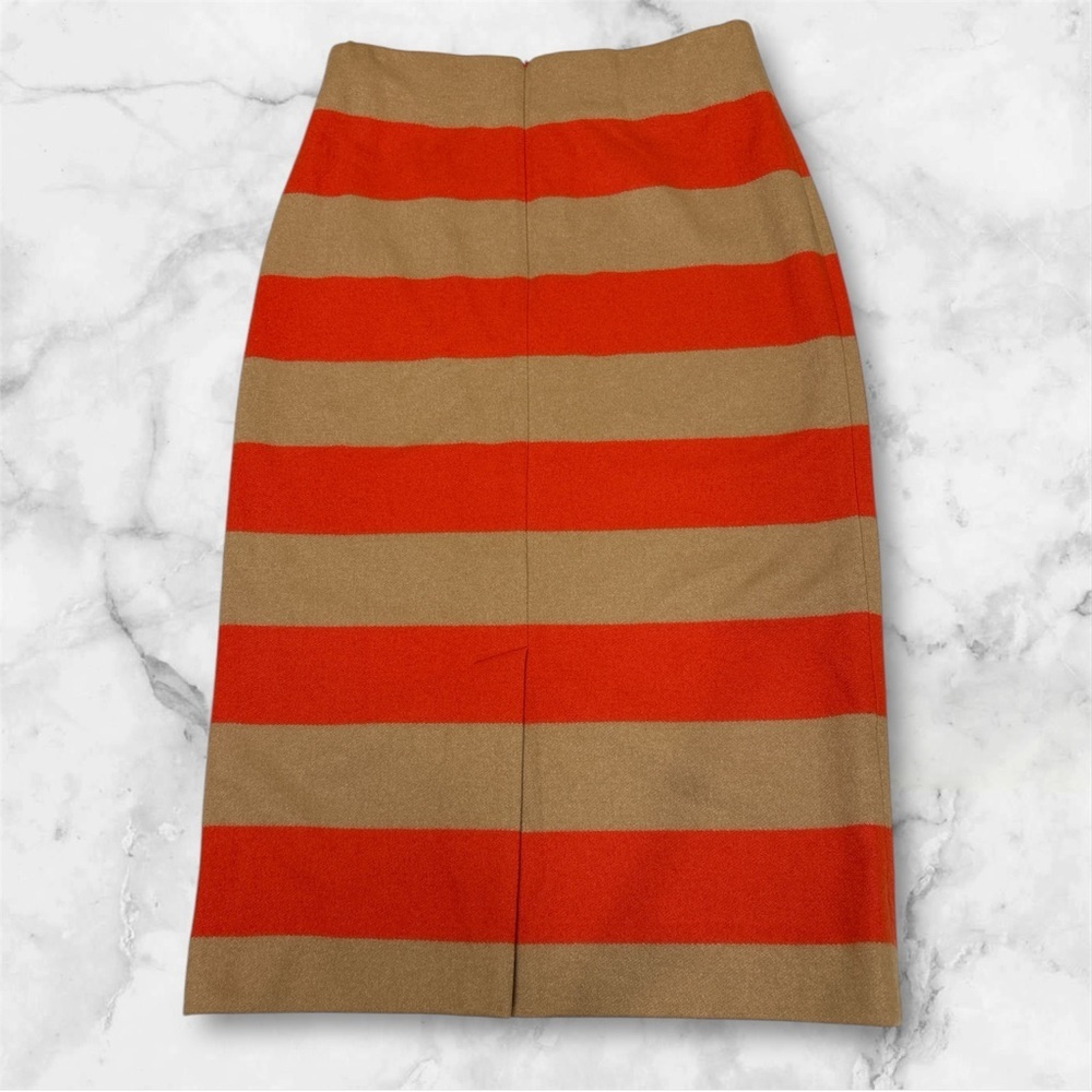 Doncaster Collection Wool/Cashmere Blend Stripped Coral & Tan Pencil Skirt Sz10 - Picture 2 of 9